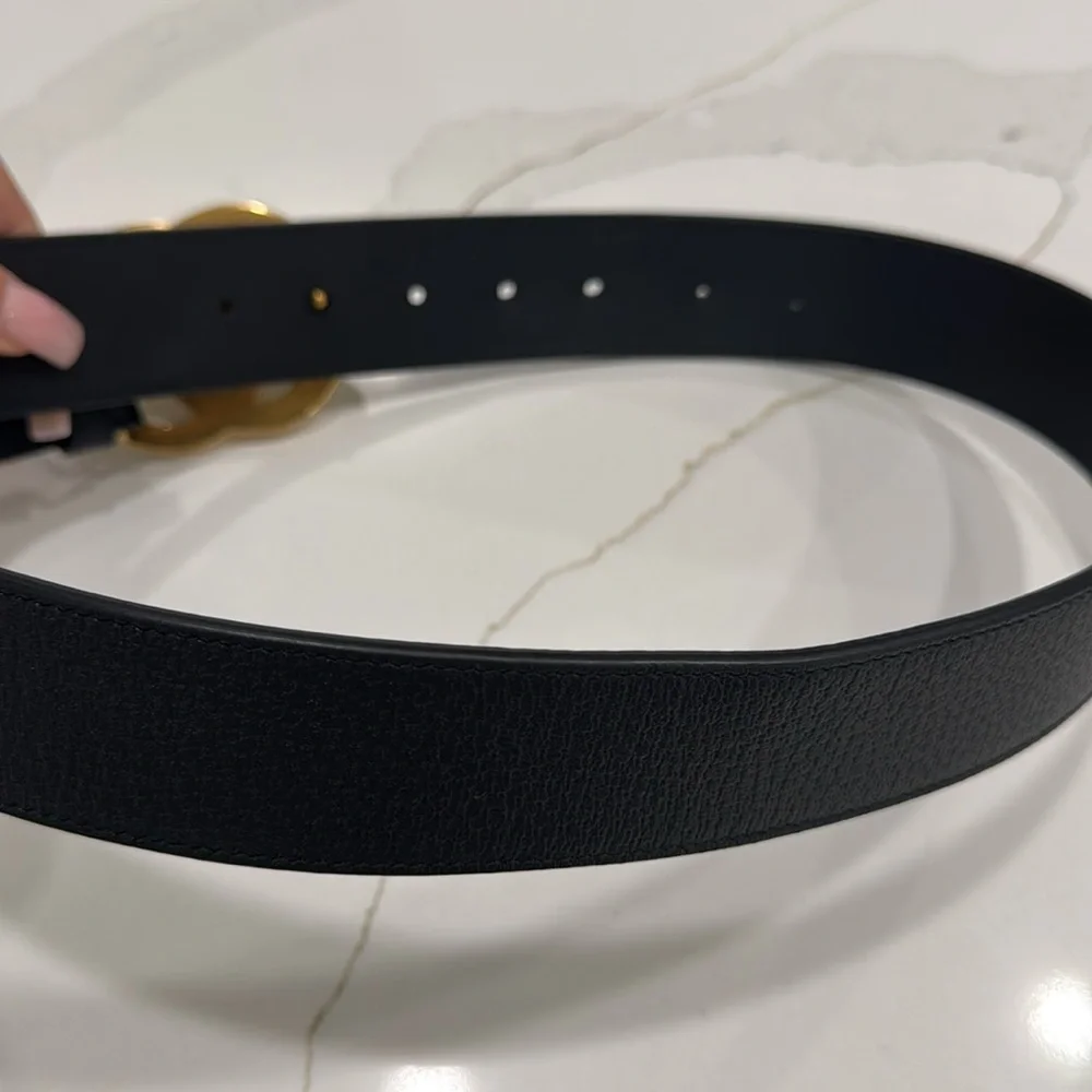 Gold and Black Gucci Belt. GG Marmont Wide Belt